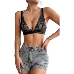 SOLY HUX Women's Lace Bras Deep V Neck Wireless Bra Comfort Everyday Bralette