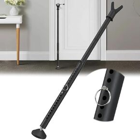 2-in-1 Door Stoppers & Sliding Door Security Bar, Adjustable Door Jammer Security Devices with Interchangeable Caps & Rubber Tips, Suitable for Bedroom, Hotel Rooms and Apartment, Black 2 Pack