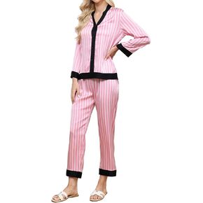 Corna Womens Silk Pajamas Set Sleepwear Set Soft Satin Loungewear Pajamas Set Button Down Sleepwear Pajamas for Women