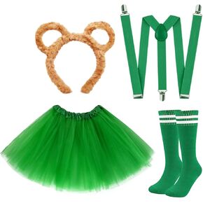 5Pcs Halloween Mouse Cosplay Costume Accessories Include Brown Mouse Headband Black Glasses Socks Tutu Skirt Suspender