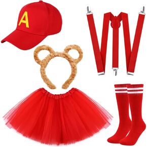 5Pcs Halloween Mouse Cosplay Costume Accessories Include Brown Mouse Headband Black Glasses Socks Tutu Skirt Suspender