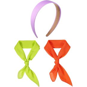 Crowye 3 Pcs Halloween Chiffon Scarf Purple Headband Orange and Green Ribbon Scarf Lavender Headband Head Neck Scarf Neckerchief for Halloween Women Costume Cosplay Accessories