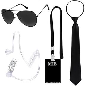 Kavoc Halloween Agent Costume Set Include Sunglasses Zip Tie ID Badge Prop and Fake Earpiece for Alien Party Dress Up