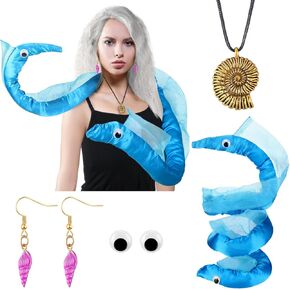 4 Set Jetsam Flotsam eel Costumes Scarf Undersea Witch Cosplay Seashell Necklace Earrings For Halloween Costumes Accessories