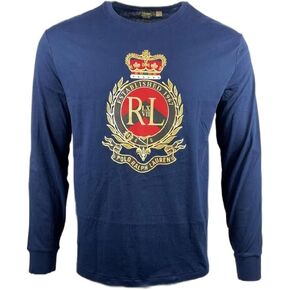 POLO RALPH LAUREN Mens Long Sleeve Crew Neck Custom Slim Fit T-Shirt (Medium, Navy (Crest & Crown))