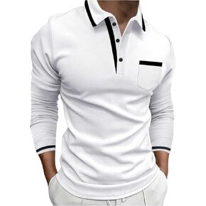 OYOANGLE Men's Collared Long Sleeve Half Button Down Shirts Contrast Binding Pocket Front Tops