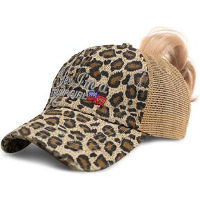 Custom Womens Ponytail Cap Yes I'm A Trump Girl Woman Distressed Trucker Caps