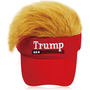 1pc Trump 2024 Custom Red MAGA Hat with Gold Adjustable Wig Baseball Cap Donald Trump Make America Great Again