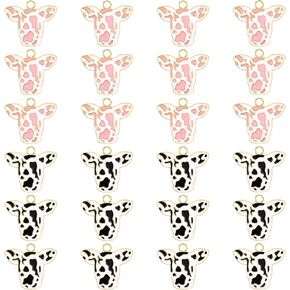 Junkin 24 Pieces Cow Charms Pendants Metal Enamel Cute Cow Charms Pendants Metal Animal Charms Jewelry Making Earrings Necklace Charms for Bracelet Necklace Earrings Keychain DIY Crafts, 2 Colors