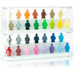 Clear Acrylic Minifigure Display Case 2 Pack Minifigure Action Figures Block with 2 Movable Steps Collection Mini Figures（Minifigures are Not Included） (Beige)