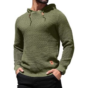 HYPESTFIT Men's Form Fitting Knit Pullover Sweater Hoodie Drawstring Hooded Sweatshirt