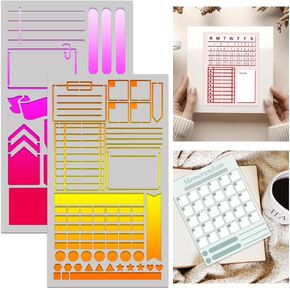 2 Pcs Metal Stencil for Painting Lines Metal Stencil for Drawing Lists Planner Stamps Metal Stencil for Wood Carvinging Supplies Travelers Notebook Accessories