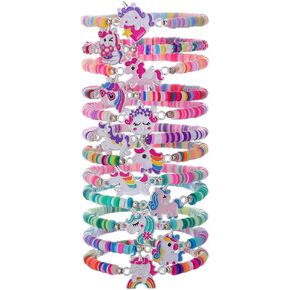 12pcs Friendship Animal Charms Bracelets Cute Dog Cat Unicorn Butterfly Heishi Bracelets Stack Vinyl Clay Disc Bead Stretch Summer Beach Bracelets For Women Girls