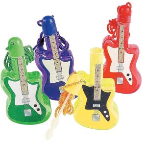 Fun Express Guitar Bubble Bottle Necklaces (Set of 12) Music Party Favors - VBS Vacation Bible School Supplies/Decor