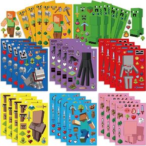 Pixel Make-a-face Stickers Sheets Make Your Own Stickers,Mixed & Matched with 8 Designed Characters(3 of Each) Stickers for Party Favors Supplies, Reward, Decor, Gift Idea