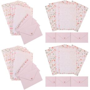 NUOBESTY A5 Stationary Paper and Envelopes Set, 24PCS Floral Stationery Writing Paper 12PCS Matching Envelopes Lined Printing Paper for Home Office School