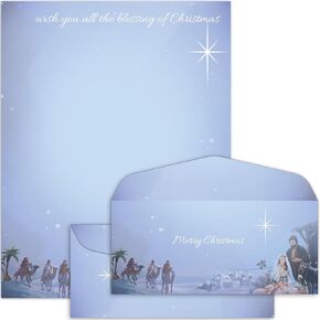 50 Pcs Nativity Scene Holiday Letterhead with Envelopes Birth of Jesus Christmas Border Computer Paper Stationery paper for Note Letters to Santa Invitations Office School 8.5 x 11 In