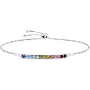 Jewelili Enchanted Disney Fine Jewelry Sterling Silver with 1/20 CTTW Diamond and Gemstone Majestic Princess Tennis Bracelet