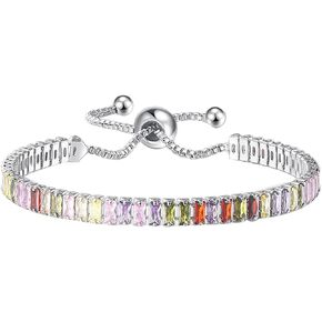 HSQYJ قوس قزح مكعب زركونيا سوار قابل للتعديل أساور التنس للنساء الفتيات في سن المراهقة 14K ارتفع الذهب / الفضة مطلي هيبوالرجينيك المنزلق سوار الأزياء والمجوهرات هدية in Kuwait