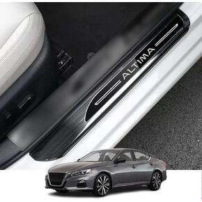 Kakash Custom Interior Accessories for Nissan Altima 2019 2020 2021 2022 2023 Stainless Steel Car Door Sill Trim,4D Door Sill Scuff Plate Door Entry Guard Sticker 4 pieces/set(Black(Black Logo))