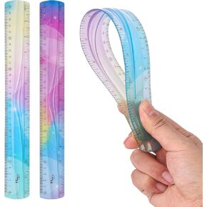 2 Pcs Flexible Ruler, 30cm/12inch Plastic Ruler Flexible Ruler Plastic Ruler Straight Edge Ruler Colorful Bendable Ruler Soft Bendable Ruler for School Classroom Office Kids & Adults