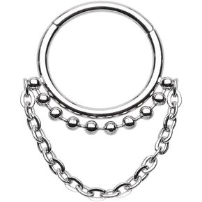 Pierced Owl 16GA Stainless Steel Dangling Chain Tribal Ball Seamless Hinged Clicker Ring