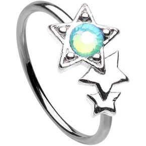 Pierced Owl 20GA Stainless Steel Aqua Crystal Triple Shooting Stars Bendable Nose Ring