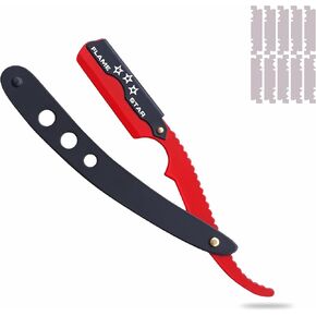 Black and Red Changeable Blade Professional Barber Straight Edge Razor 100% Stainless Steel with Blades By Flame Star