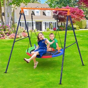 32 Inch Saucer Swing with Frame for Kids Outdoor, 440lbs Saucer Swing Set with Heavy-Duty Metal A-Frame and Adjustable Ropes, Round Swing Sets for Backyard, Playground and Park, 1 Seat (Rainbow 2) in Kuwait