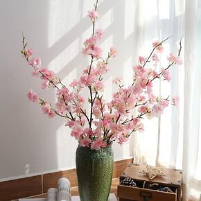 Artificial Cherry Blossom Branches【41 Inch Pack of 4】 Flowers Stems Silk Tall Fake Flower Arrangements for Home Wedding (Pink)