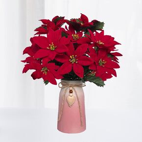Artificial Red Poinsettia Christmas Flower Arrangement in Decorative White Vase, Holiday Floral Centerpiece with Heart Accent, Perfect Christmas Décor for Home, Office, or Gifts