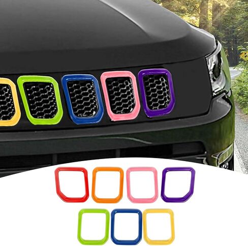 for Compass Front Grille Insert Cover Trim Frame Compatible with Jeep Compass 2021 2022 2023 Rainbow Exterior Accessories 7pcs in Saudi Arabia