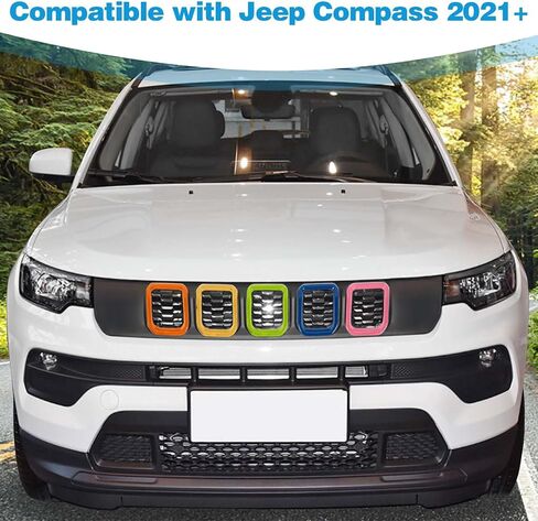 for Compass Front Grille Insert Cover Trim Frame Compatible with Jeep Compass 2021 2022 2023 Rainbow Exterior Accessories 7pcs in Saudi Arabia