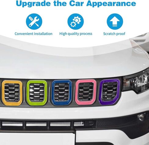 for Compass Front Grille Insert Cover Trim Frame Compatible with Jeep Compass 2021 2022 2023 Rainbow Exterior Accessories 7pcs in Saudi Arabia