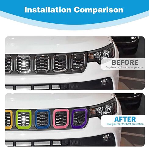 for Compass Front Grille Insert Cover Trim Frame Compatible with Jeep Compass 2021 2022 2023 Rainbow Exterior Accessories 7pcs in Saudi Arabia