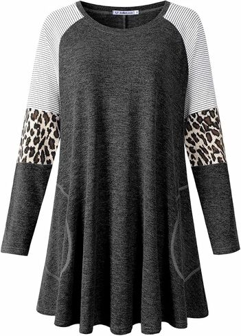 JollieLovin Plus Size Tunic Tops for Women Long Sleeve Crew Neck Swing Tunic Shirts with Pockets Loose Fit Color Block Blouse in Saudi Arabia