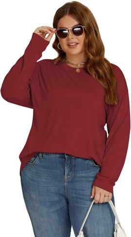 ROSRISS بلوزات كبيرة الحجم للنساء العصرية قطرة الكتف البلوز قمصان عادية Crewneck كم طويل الستر XL-5XL in Kuwait