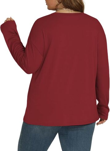 ROSRISS بلوزات كبيرة الحجم للنساء العصرية قطرة الكتف البلوز قمصان عادية Crewneck كم طويل الستر XL-5XL in Kuwait