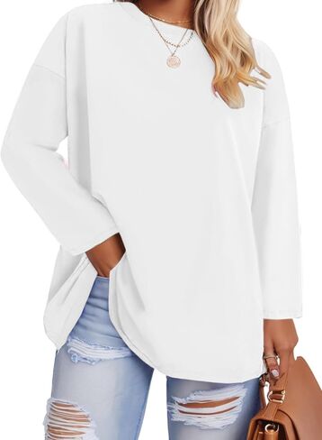 ROSRISS بلوزات كبيرة الحجم للنساء العصرية قطرة الكتف البلوز قمصان عادية Crewneck كم طويل الستر XL-5XL in Kuwait
