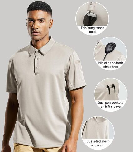 MIER Men's Outdoor Performance Tactical Polo Shirts Short and Long Sleeve, Moisture-Wicking in Kuwait