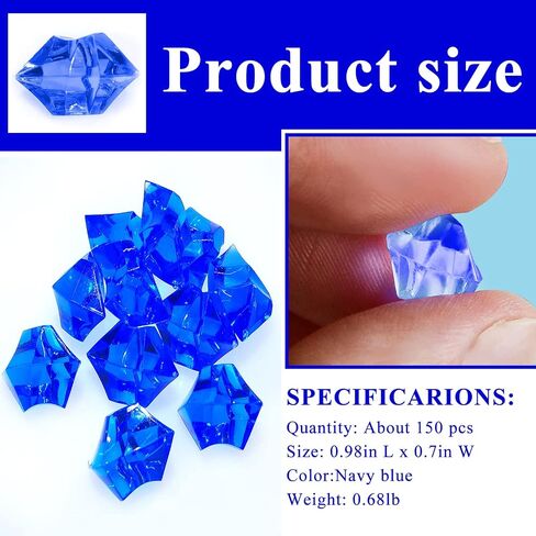 Fake Crushed Ice Rocks, 150 Pcs Acrylic Ice Cubes Crystals Fake Diamond Decoration Plastic Ice Cubes Gems Vase Fillers for Home Decoration Wedding Arts Crafts Display (Navy Blue) in Saudi Arabia