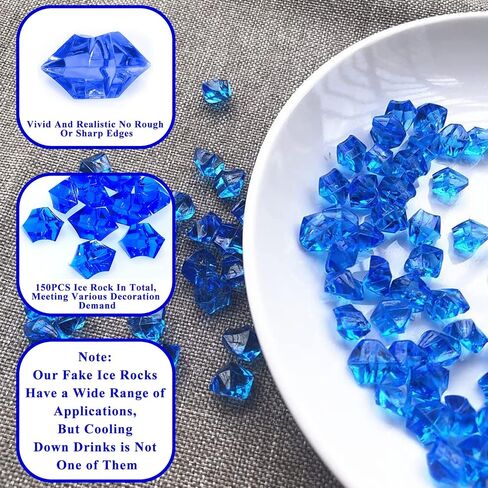 Fake Crushed Ice Rocks, 150 Pcs Acrylic Ice Cubes Crystals Fake Diamond Decoration Plastic Ice Cubes Gems Vase Fillers for Home Decoration Wedding Arts Crafts Display (Navy Blue) in Saudi Arabia