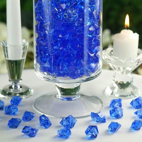 Fake Crushed Ice Rocks, 150 Pcs Acrylic Ice Cubes Crystals Fake Diamond Decoration Plastic Ice Cubes Gems Vase Fillers for Home Decoration Wedding Arts Crafts Display (Navy Blue) in Saudi Arabia