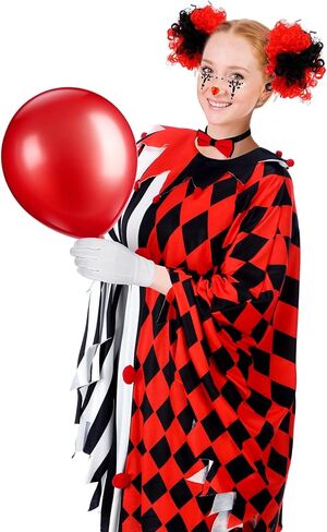 Suhine 13 Pcs Halloween Scary Poncho Clown Costume Accessories for Women Black Red Clown Poncho Costume Sets Clown Wig Tights Face Rhinestone Stickers and Tie for Bloody Halloween Cosplay in Kuwait