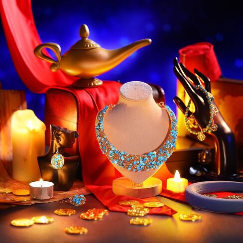 مجموعة إكسسوارات تنكرية للأميرة العربية للهالوين من 7 قطع تتضمن قلادة زرقاء وسوار وحلق ووشاح خصر أحمر وعصابة رأس ومصباح سحري ذهبي لزي الهالوين ومستلزمات الحفلات التنكرية in Kuwait