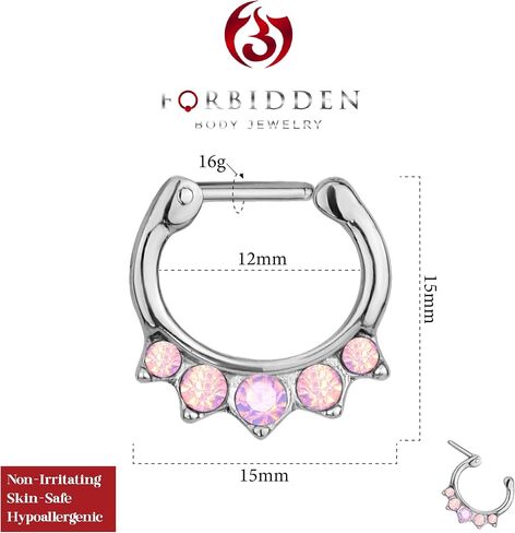 Forbidden Body Jewelry 16g Surgical Steel Synthetic Opal & CZ Crystal Hanger Septum Clicker Hoop in Kuwait