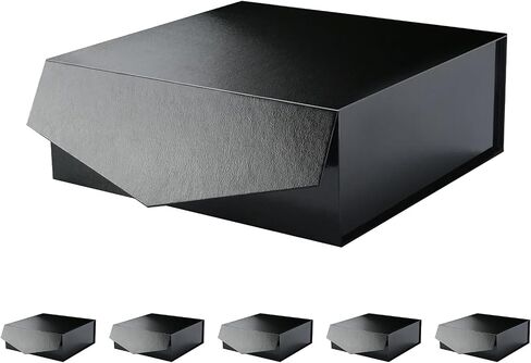 6 Gift Boxes with Lids, Large Christmas Gift Boxes 9x9x3.4 Inches, Black Gift Boxes, Groomsmen Proposal Boxes with Magnetic Closure for Thanksgiving Day (Grass Texture Black) in Kuwait