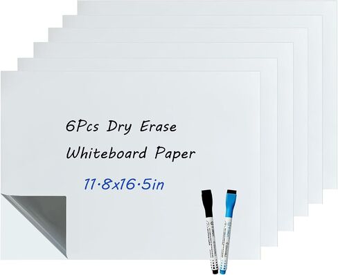 Byfirty 2 Pack A3 (11.8x16.5in) ملصقات لوحة بيضاء، لوح مسح جاف للجدار. سبورة بيضاء كبيرة ذاتية اللصق مع 2 صانع. ورق جدران قابل للمسح، انزع والصق على الثلاجة، الجدار، الزجاج، المسطح الخشبي. in Saudi Arabia