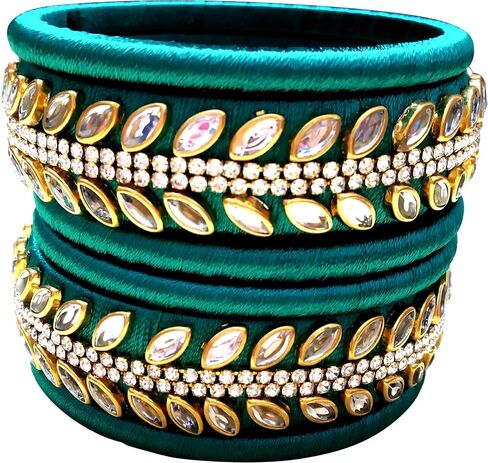 GOELX Silk Thread Kundan Bangles Handmade Traditional & Ethnic Indian Style for Wedding Anniversary & Festive Celebrations in Saudi Arabia