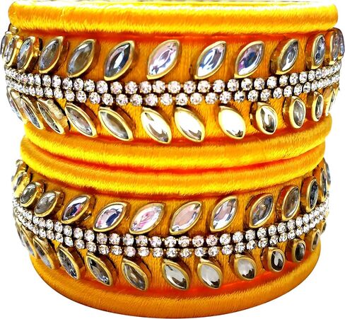 GOELX Silk Thread Kundan Bangles Handmade Traditional & Ethnic Indian Style for Wedding Anniversary & Festive Celebrations in Saudi Arabia
